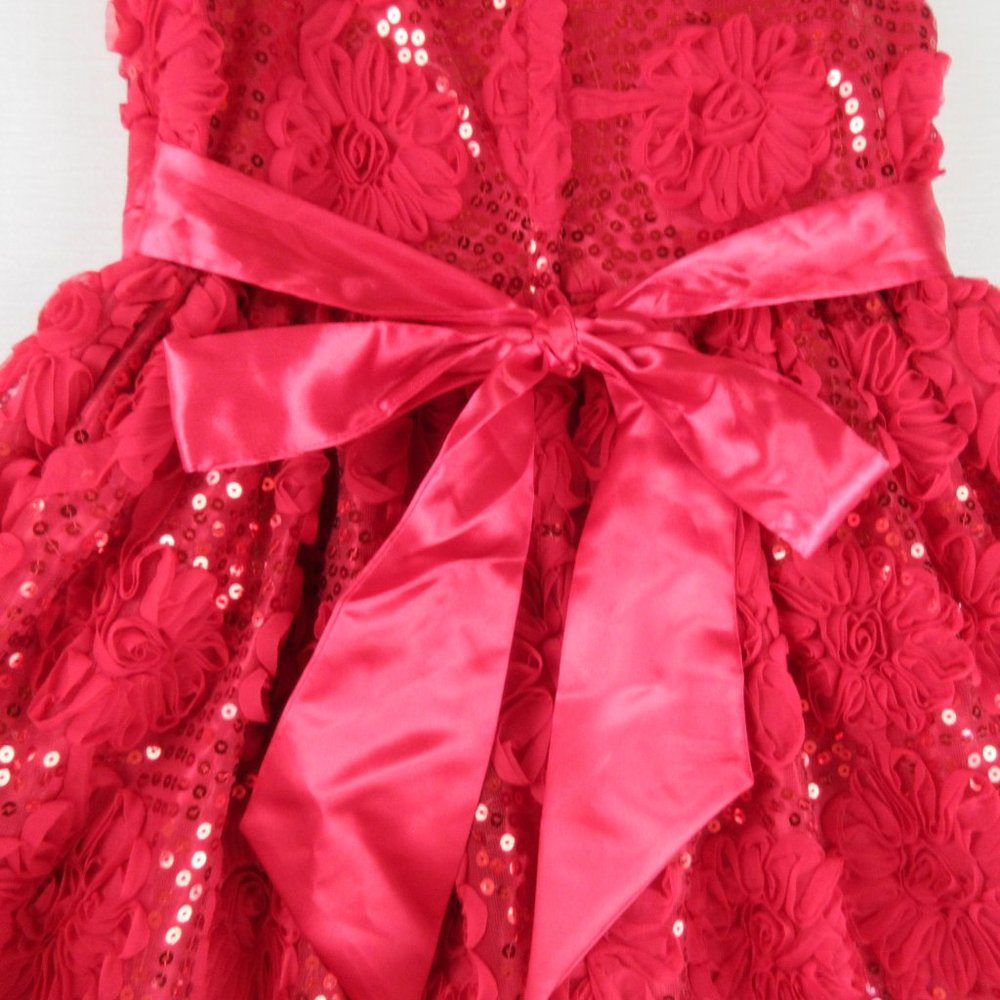 American Princess Red Sequin Sleeveless Dress Size G10 Rosette Floral Embroidery - Picture 3 of 13